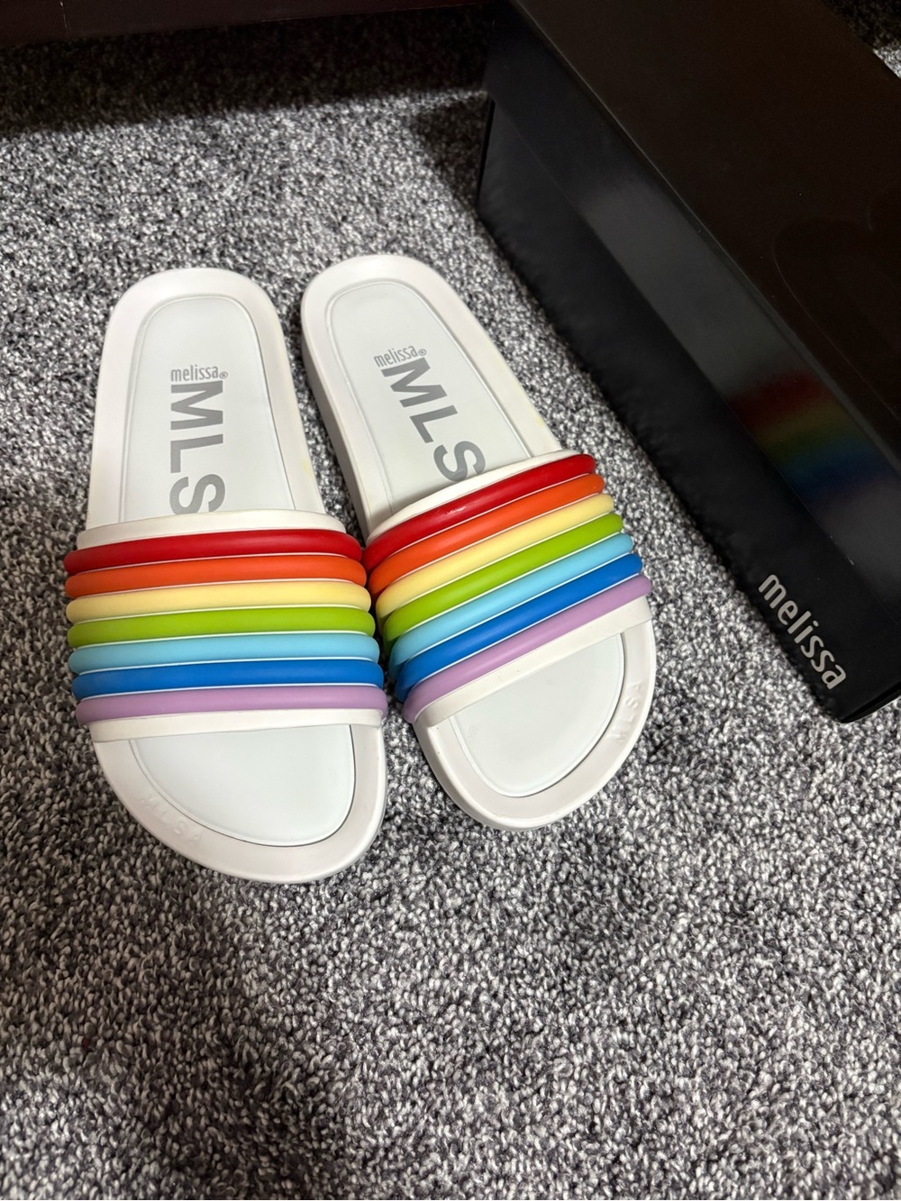 Melissa Slide with Rainbow Straps, womens 6